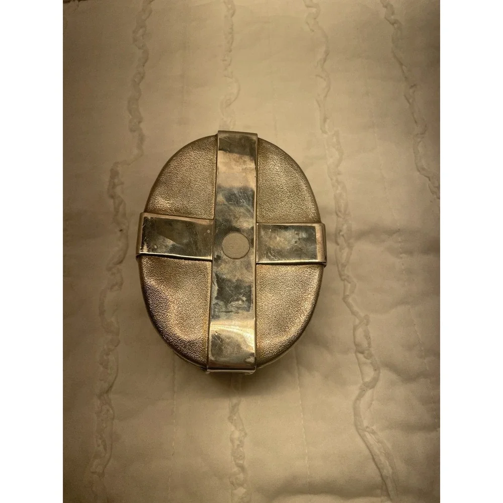 Godinger Silver Art Co. Silver-plated Lined Oval Jewelry Trinket Box Gold Bow